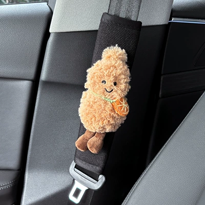 Car Seatbelt Shoulder Pad Protective Seat belt shoulder pad - orange-satchel-peanut-linen-shoulder-pad-black