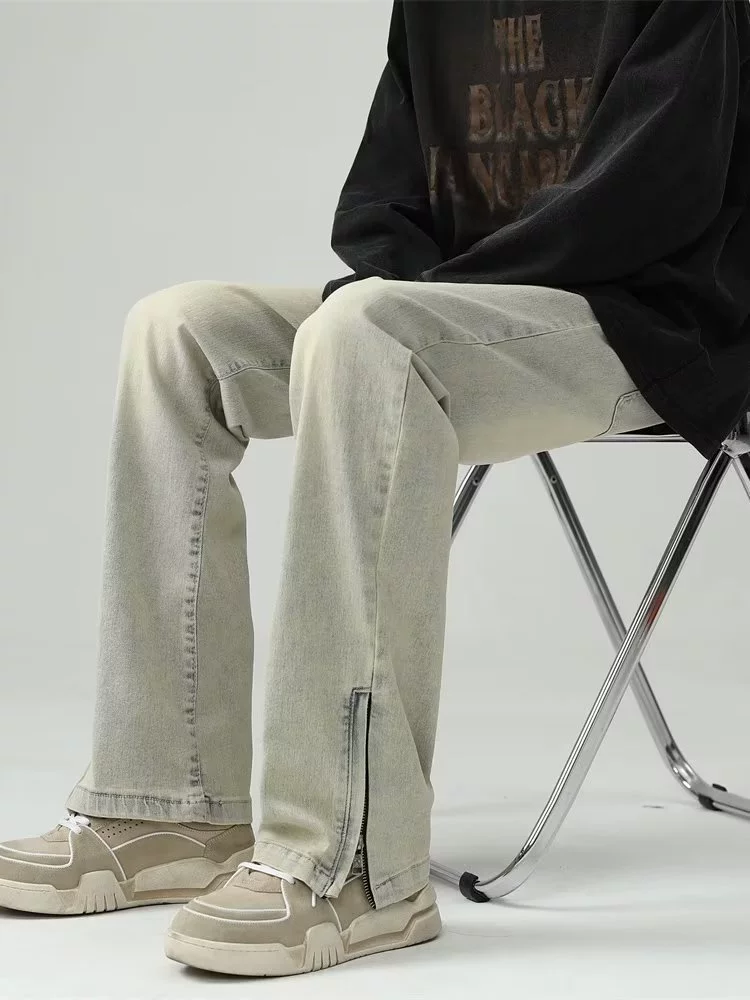 Свободные прямые джинсы с молнией, брюки, американский стиль, облегающий крой, с молнией