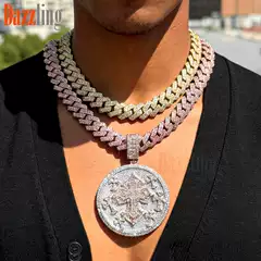 European and American Hip Hop New Round Full Diamond Pendant Rapper Same Style Necklace Accessories Trendy Men's Jewelry Set