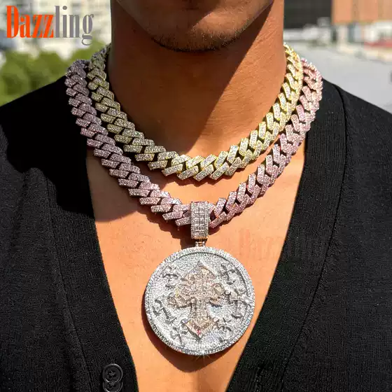 European and American Hip Hop New Round Full Diamond Pendant Rapper Same Style Necklace Accessories Trendy Men's Jewelry Set