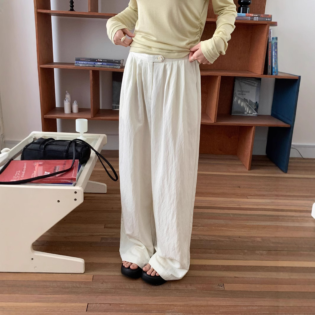 6UP早春韓系闊腿褲女廣州十三行檔口新款慵懶風鬆弛百搭ins91078