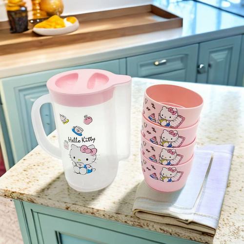 Plastic cold kettle, high temperature and heat-resistant household water cup set with lid, creative cartoon water set, cold kettle