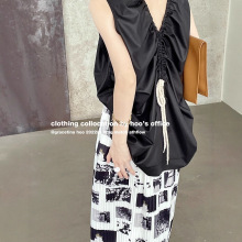 GRACETINAHOO气质淑女前后两穿圆领套头抽绳调节纯色衬衫女CS6213