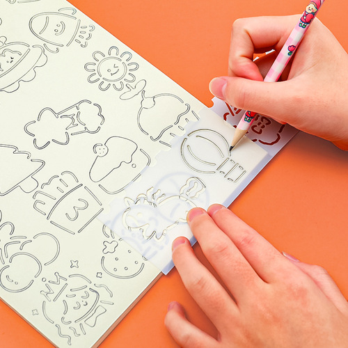 Hangsu original cartoon hand-painted ruler student diy handwritten paper hollow template painting multifunctional lace ruler 4 pieces