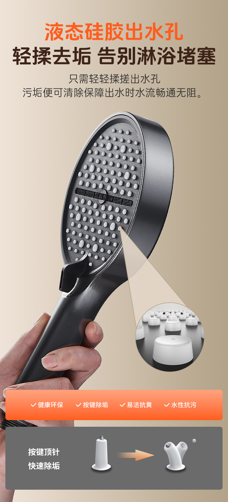 Neuer 7-Modus-Duschkopf, verstellbar, Silber, Schwarz, großer Durchfluss, Hochdruck, wassersparend, Duschkopf, Wasserhahn, Badezimmer-Zubehör – Detail 18