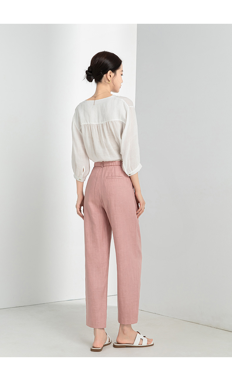 Quần harem nữ ống rộng vải lanh Tencel mỏng mùa hè, tôn dáng, chín tấc — Hoa Anh Đào chi tiết 21