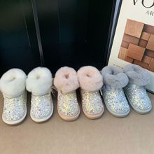 女童雪地靴2025冬季新款加厚保暖亮片短靴女孩时尚百搭学生童棉靴