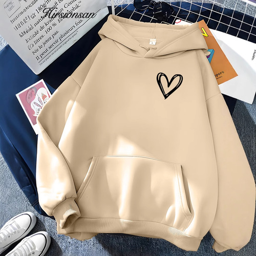 【Cross-Border Euro Code】Hirsionsan Simplic Heart Print Women's Sweatshirt