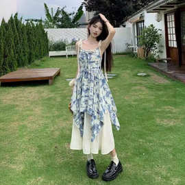 雏菊吊带连衣裙女夏季2025新款高级感仙气度假油画风甜美碎花长裙