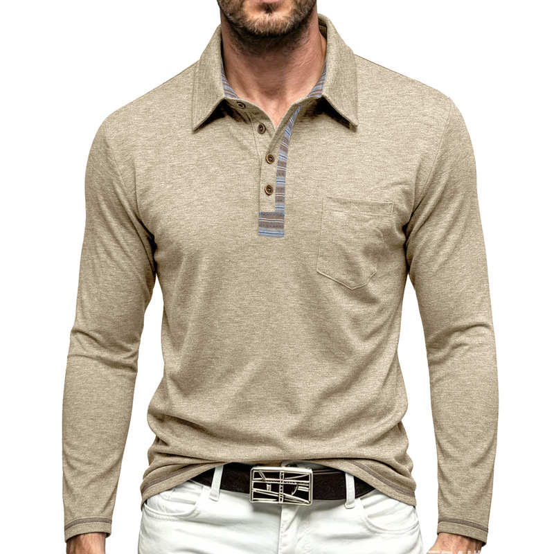 Men's European and American Style Button-Down Polo Shirt with Colorful Cotton Long Sleeves, Casual Fashion Pocket Base Shirt for Men Men's European and American Style Button-Down Polo Shirt with Colorful Cotton Long Sleeves, Casual Fashion Pocket Base Shirt for Men