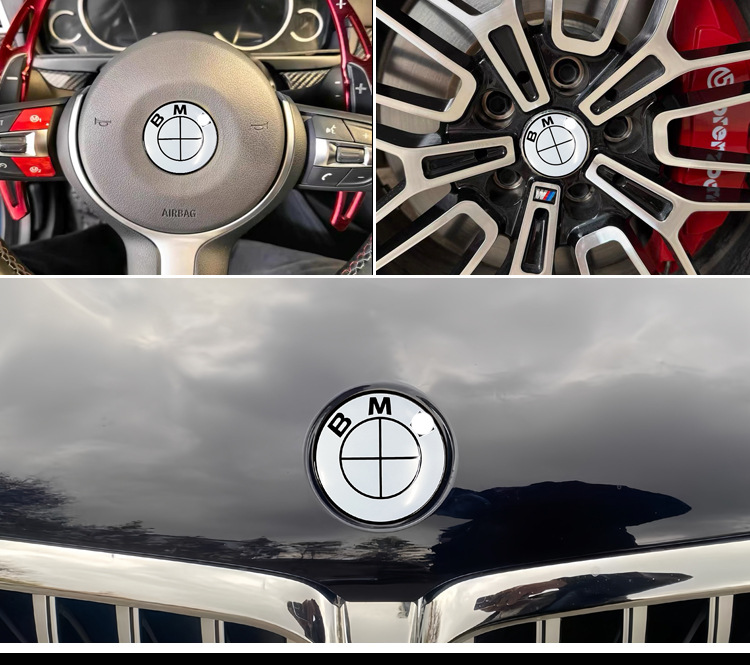 Suitable for Bmw Hood Car Logo 3 Series 5 Series X1X3X5X6 Modified All White All Black Full Carbon Fiber Pattern Front and Rear Logo