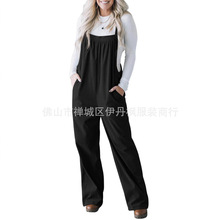 2025春夏新欧美女装亚马逊独立站纯色口袋宽松灯芯绒连衣裤背带裤