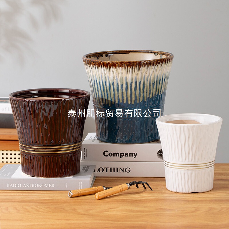 大口径北欧风格盆栽家用陶瓷花盆发财树绿萝君子兰特大号亮白腰金|undefined