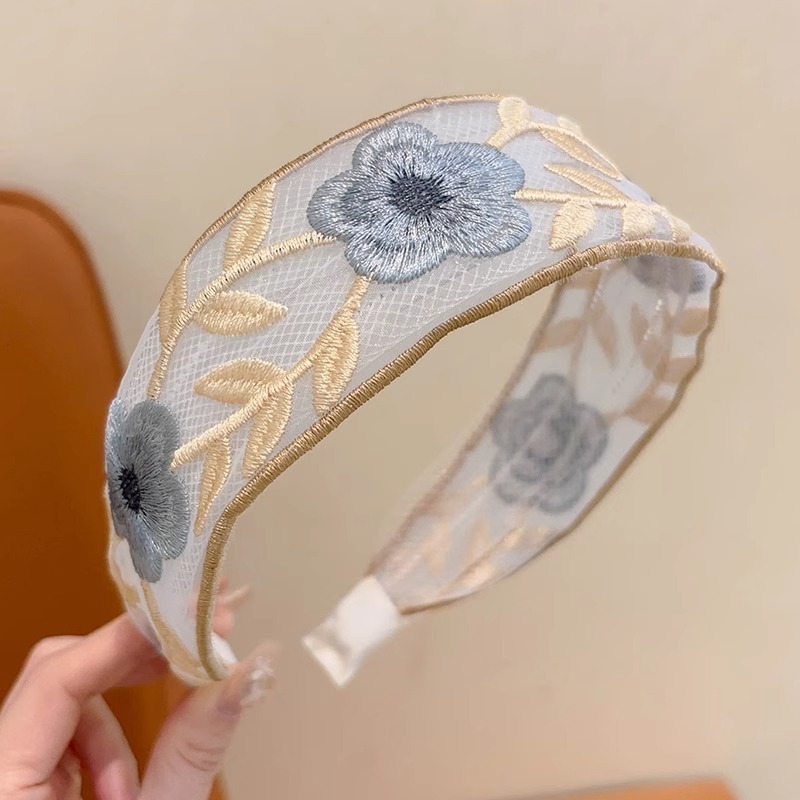 Nuevo estilo chino bordado flores para niños bandas de cabello niñas sensación de alto nivel de estilo nacional tela de flores de bordes anchos sin estrangular la cabeza