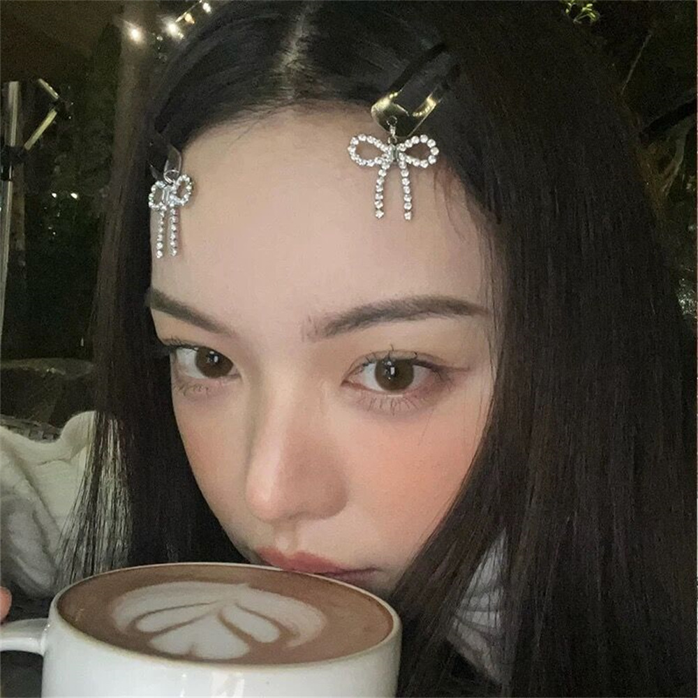 silver Base BB Clip Pendant Rhinestone Bow Hairpin Side Bangs Clip Hair Accessories Exquisite New Style