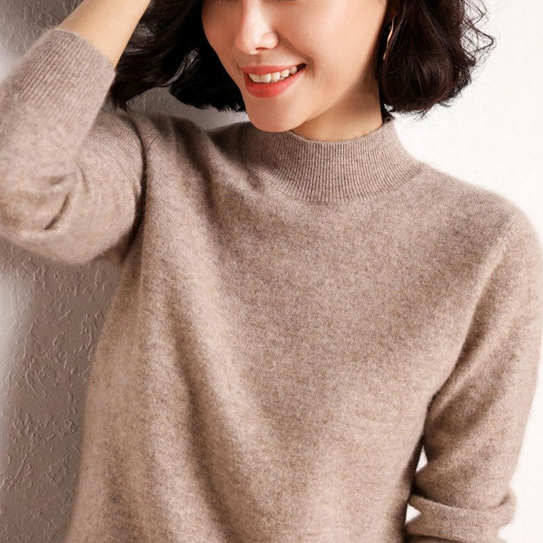 New semi-high collar sweater women's autumn and winter short pullover solid color loose sweater base shirt a generation of hair