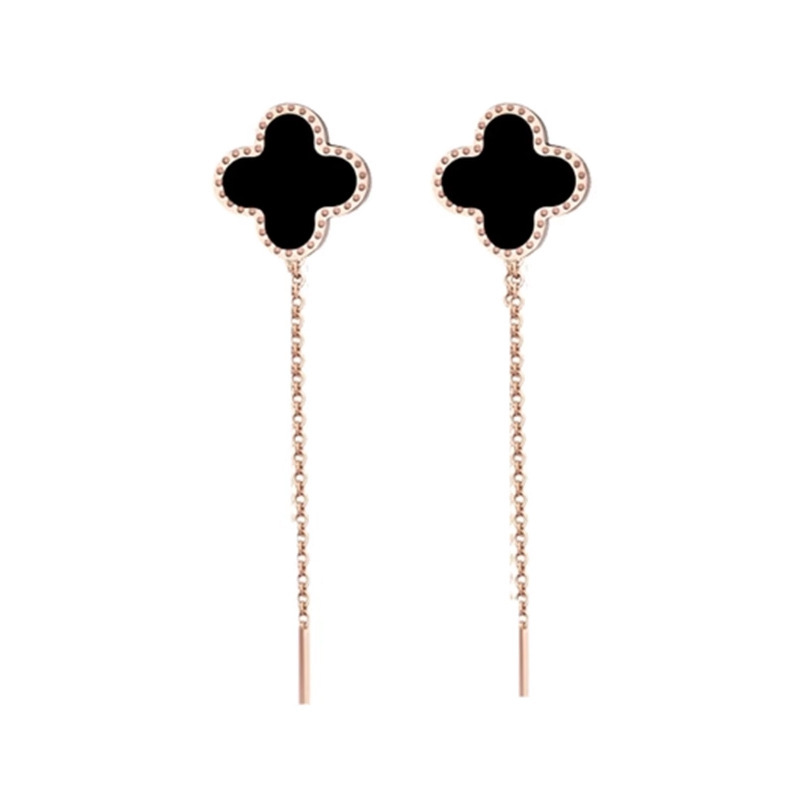 Trébol de cuatro hojas, pendientes exquisitos de alta gama, borlas femeninas, cadena larga simple y de moda de todo fósforo, pendientes de aguja plateada S925 para mujeres