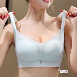 无磁薄款内衣女蕾丝舒适无钢圈四排扣黑色上托收副乳调整型文胸