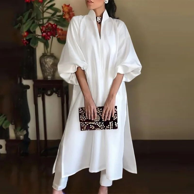 2025 Aliexpress Amazon Cross-Border Loose Large Size Solid Color Dress Women Fashion Plus Size Dress Women Foreign Trade Wholesale