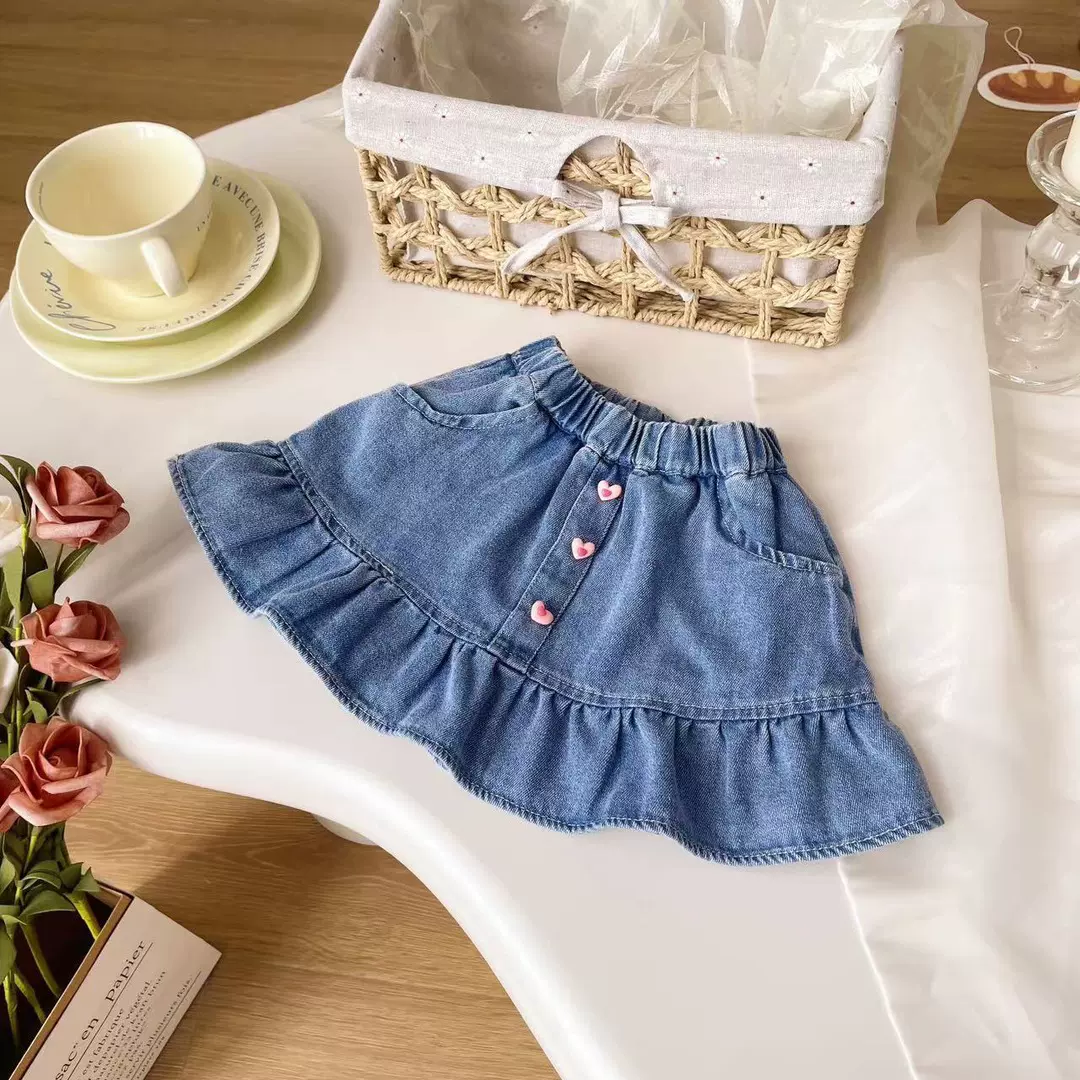 【现货】女童裙子2024夏季儿童牛仔短裙女宝半身裙百搭夏款百褶裙