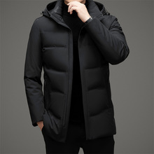 男士中长款加厚活帽羽绒服新款商务休闲保暖中年冬季修身保暖外套