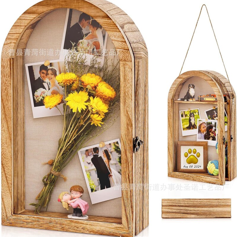 Wooden Photo Frame Shadow Box Wooden Wedding Bouquet Souvenir Medal Display Box DIY Dried Flower Souvenir Wooden Box