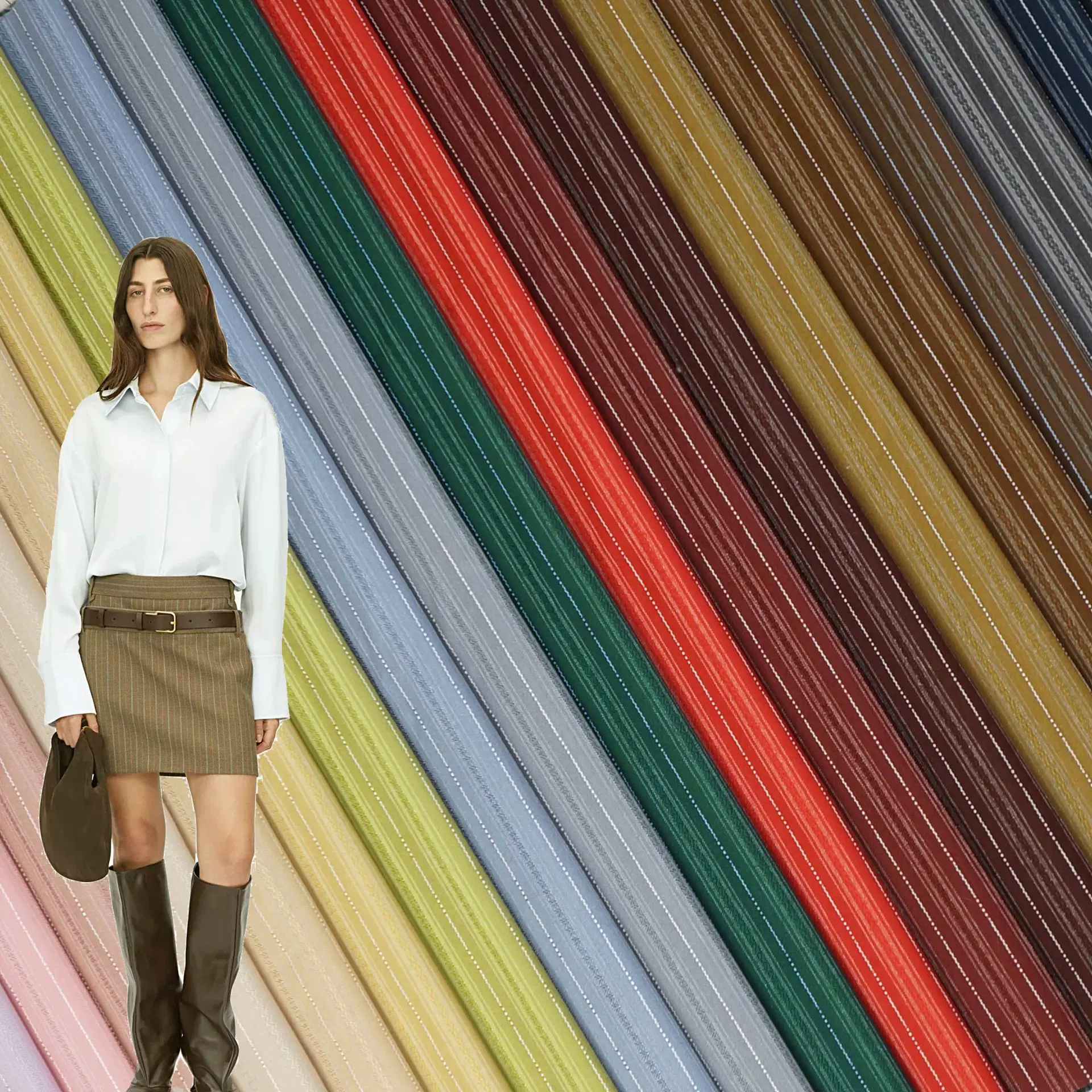 新西装条子布 tr弹力提花半裙竖条纹面料 休闲时装阔腿裤条纹布料