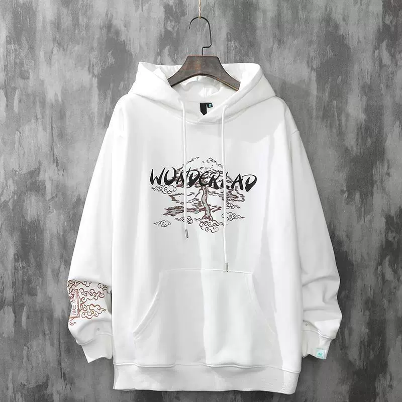 Sweatshirt Autumn Thin Hoodie, Unisex Loose Fit, Chinese-Style Sakura Print
