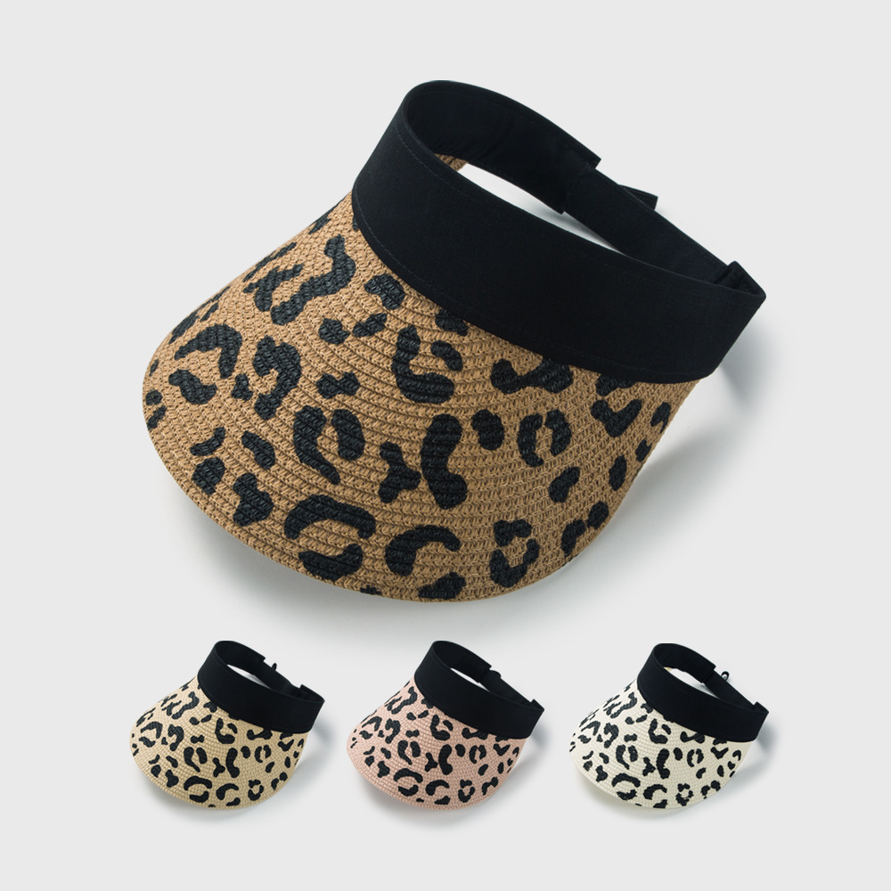 Korean Version Of Straw Leopard Print Empty Top Hat Spring And Summer Sunscreen Sunshade Beach Hat display picture 1