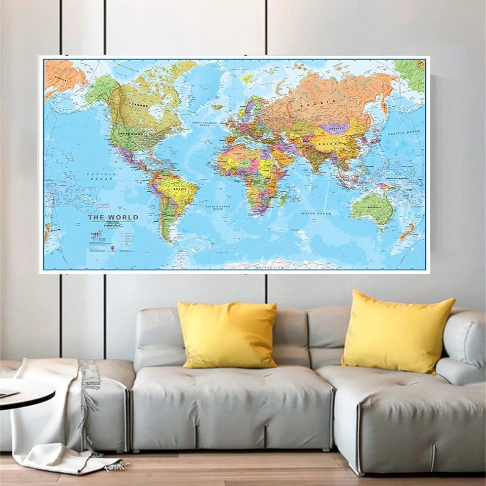 World Political Map Canvas Painting Mural Poster Wall Art Bedroom Living Room Modern Decorative Painting