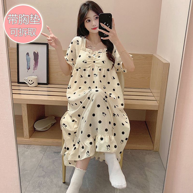 Transfronterizo con cojín de pecho pijama de verano nube de algodón de mangas cortas dulce lindo vestido de pijama primavera y verano ropa para el hogar