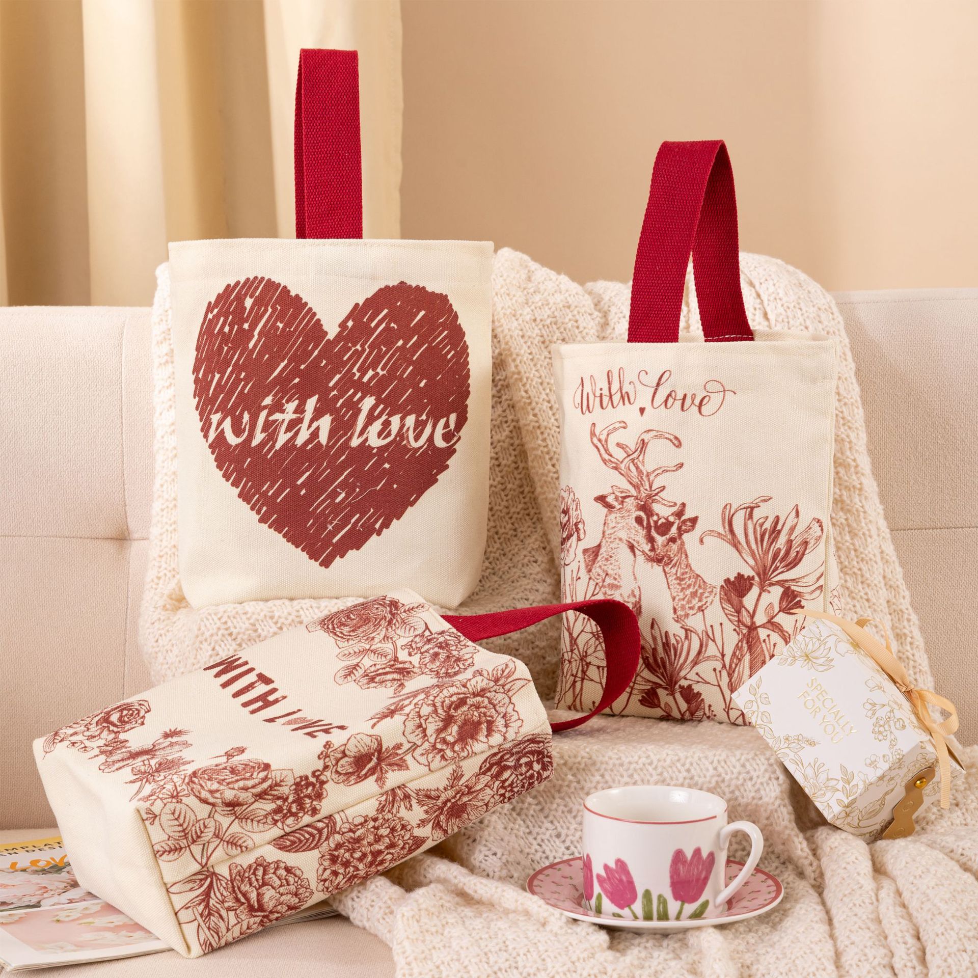 结婚爱心ins简洁可爱伴手礼喜糖手拎帆布包日常通勤便携喜铺批发