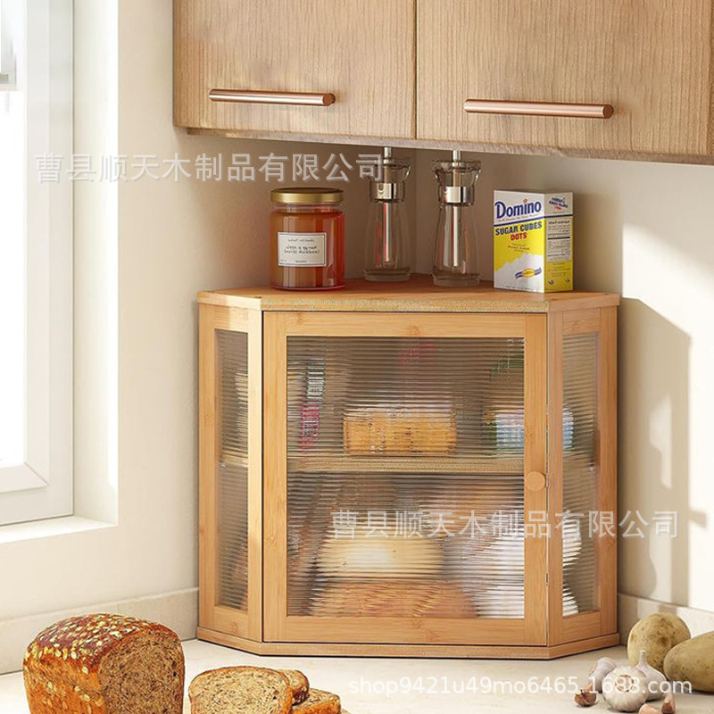 スポット竹木製パンボックスホームキッチン二層パンデザートケーキ収納ボックスカウンタートップ食器収納|undefined