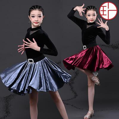 Children wine silver velvet latin dance costumes girls latin dance dresses children's competition ballroom latin performance costumes for girl