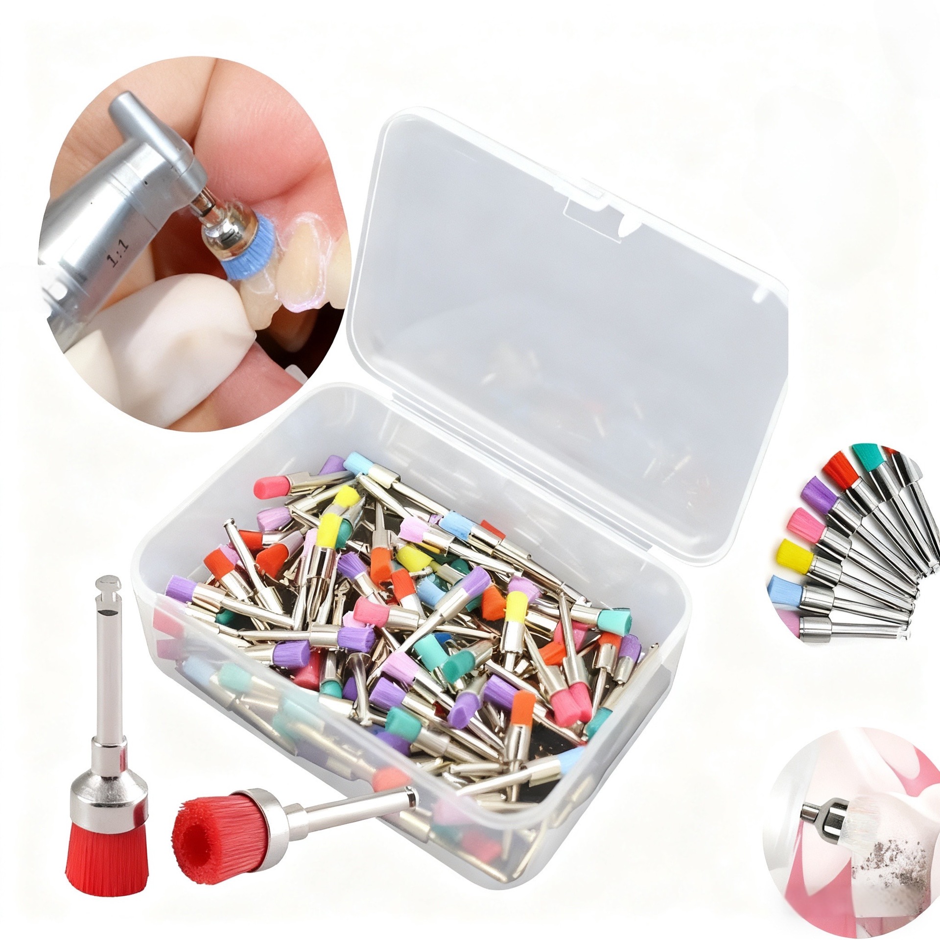 Dental Colorful Polishing Brush Polishing Cup Tooth Polishing Brush Nylon Polishing Brush Flat Head Brush Pointed Head Brush Polishing Tools
