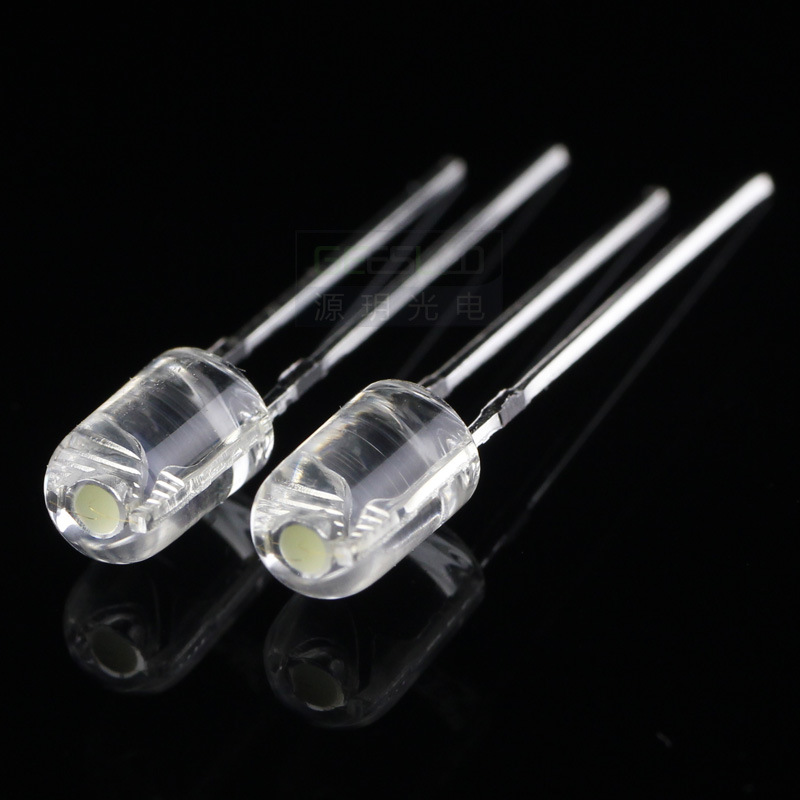 F4圆头无边led灯珠透明白光蓝光散光灯饰霓虹灯4mm发光二极管绿光