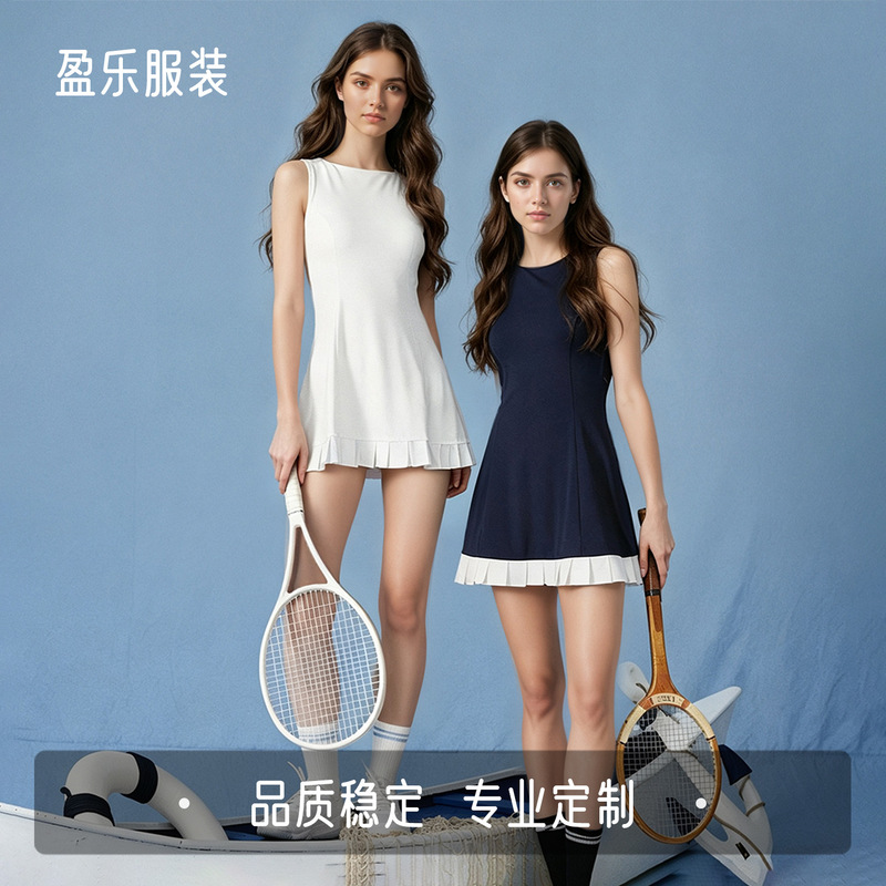 Sleeveless tennis dress for women, quick-drying, breathable, pleated, with built-in safety shorts, suitable for badminton and fitness Sleeveless tennis dress for women, quick-drying, breathable, pleated, with built-in safety shorts, suitable for badminton and fitness