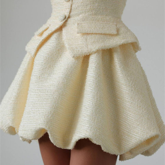European and American women's fashion style high-end cardigan small fragrant style flower bud skirt suit short skirt elegant and dignified women's suit
