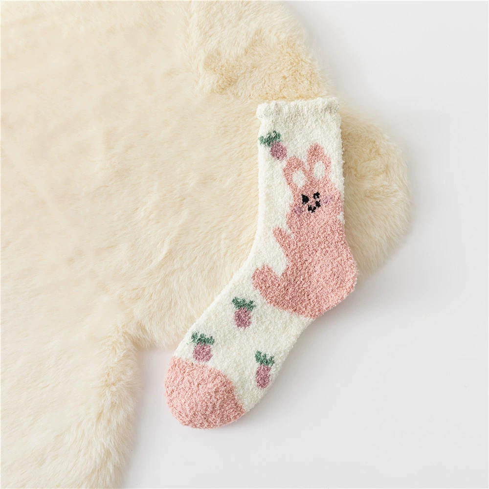 Коралловый бархатный кролик, зимние гольфы с рисунком плюша, панда, средней длины, повышенной толщины