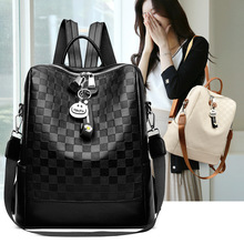 外贸批发女士手提包欧美时尚简约大气水桶包纯色质感PU软面双肩包