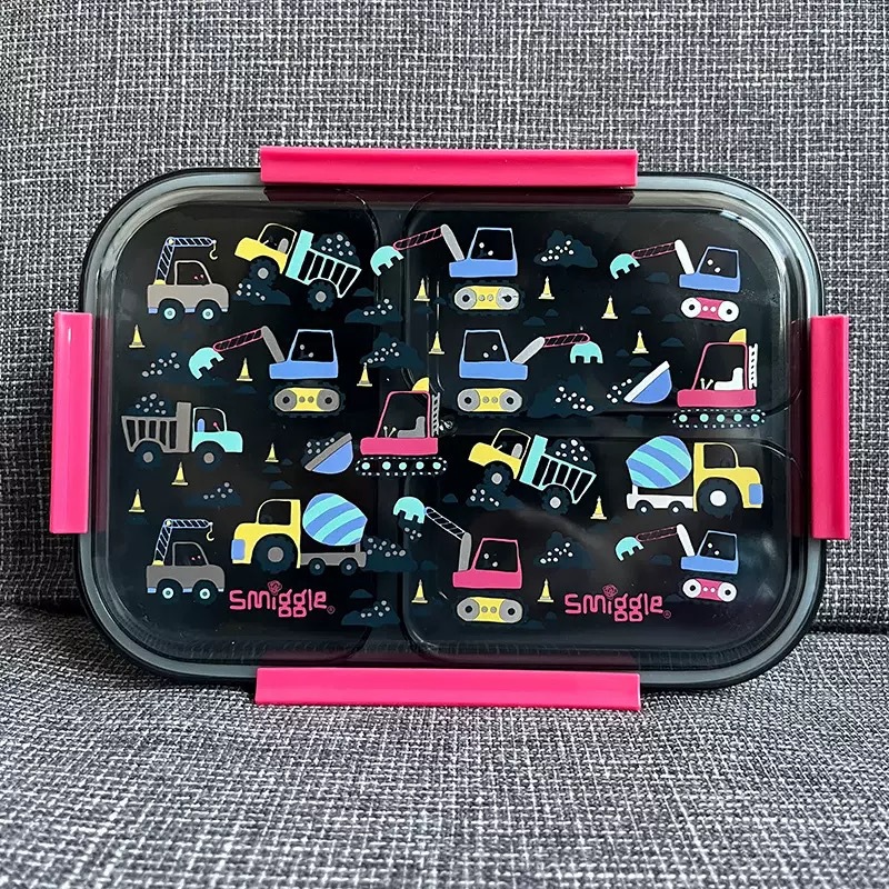 Caja de almuerzo con hebilla de múltiples cuadrículas para niños smiggle Caja de almuerzo de plástico de comida ligera para estudiantes con vajilla Caja de almuerzo