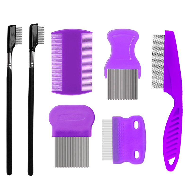 Peine para mascotas para eliminar pulgas, juego de 4 piezas, dientes densos de acero inoxidable, juego de limpieza facial, peine para gatos, suministros para perros, nuevo estilo transfronterizo