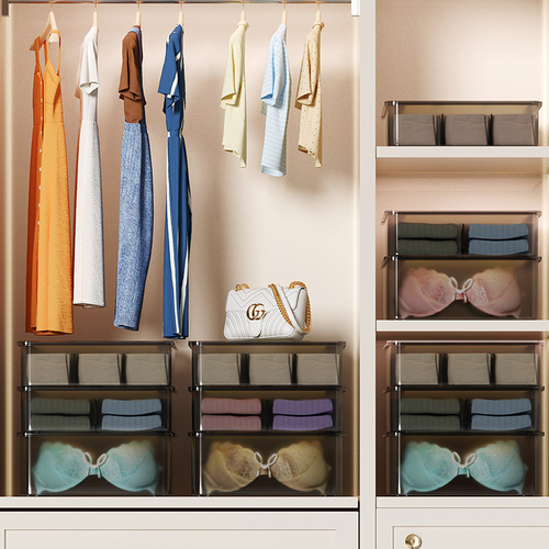 Underwear Storage Box, Home Drawer Style Three-in-One Bra and Panties Divided Organizing Box, Socks Storage Box