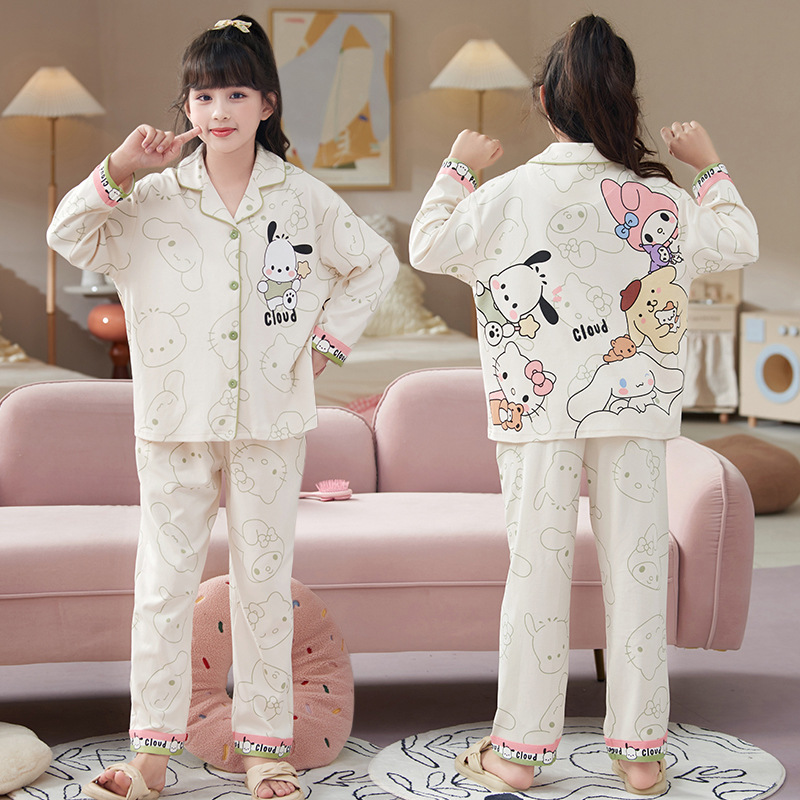 Pijamas de niñas 2025 nueva primavera y otoño algodón de manga larga delgada para niños ropa de casa para niños pequeños set