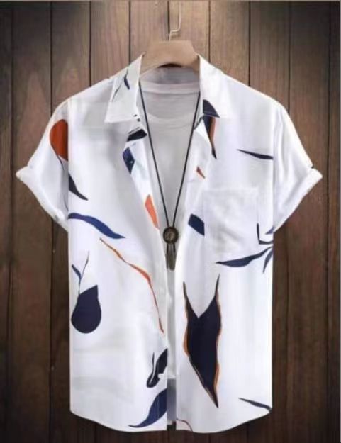 2023 Comercio exterior europeo y americano de los hombres de primavera nueva manga corta impresa casual solapa más tamaño camisa de los hombres