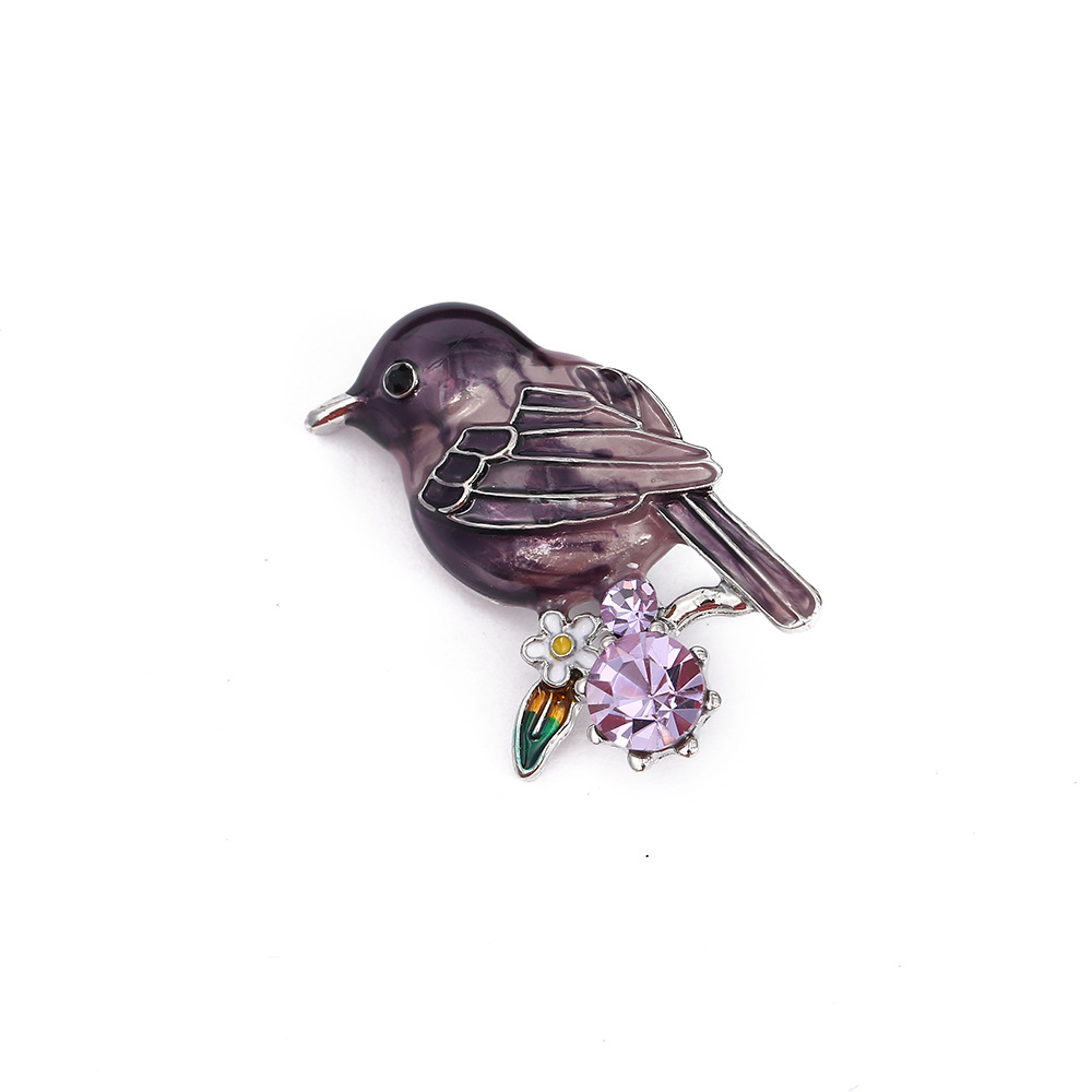 Retro Enamel Moisturizing Oil-Dropping Amethyst Bird Oriole Bird Brooch Pin Accessories Women's Novel Antique Gift