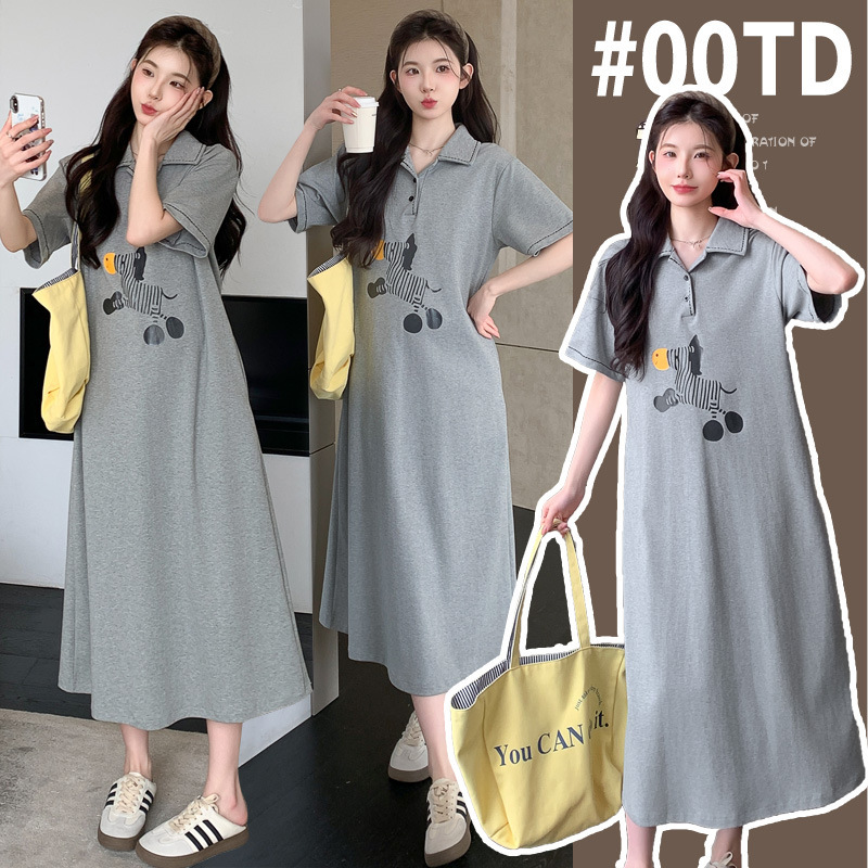 Korean Style Plus Size Maternity Wear 2025 Summer New Casual Lazy Maternity T-Shirt Cotton Polyester Age-Reducing Maternity Dress