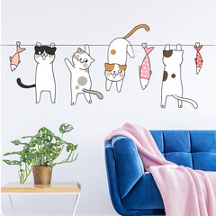 新款LW-D15卡通小貓曬魚牆貼臥室客廳家居背景裝飾可移除自貼牆紙
