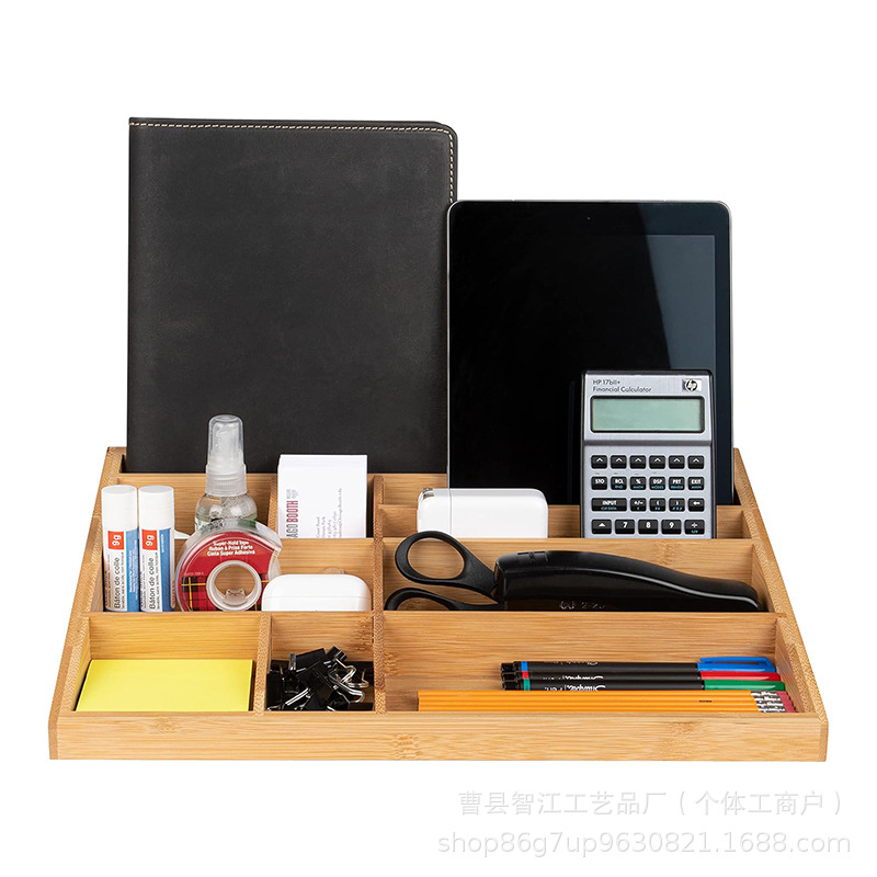 Bamboo Storage Rack Desktop with Compartment Letter Pen File Notebook Storage Rack Office Supplies Stationery Holder
