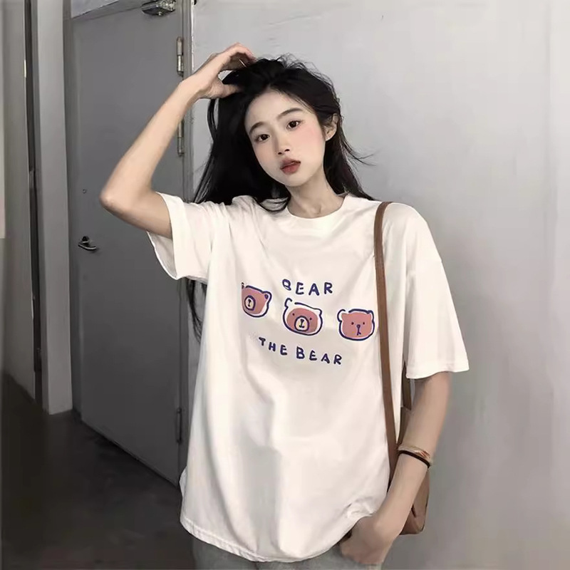 Summer new short sleeve t-shirt women's loose Korean style ins women's all-match cartoon printed inner half sleeve top